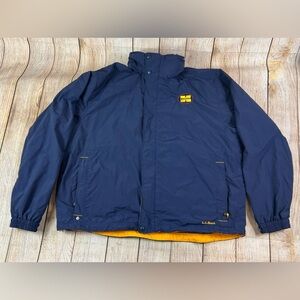 Mens LL Bean Jacket Blue Nylon Lined Full Zip Hooded Coat Size 2XL Kienstra Logo